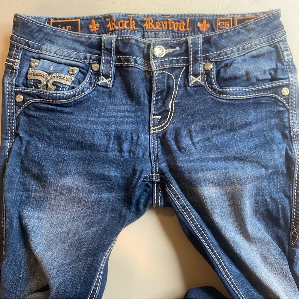 Rock Revival Skinny Jeans Women’s Size 26 Embellished Flap Pockets - Picture 9 of 12